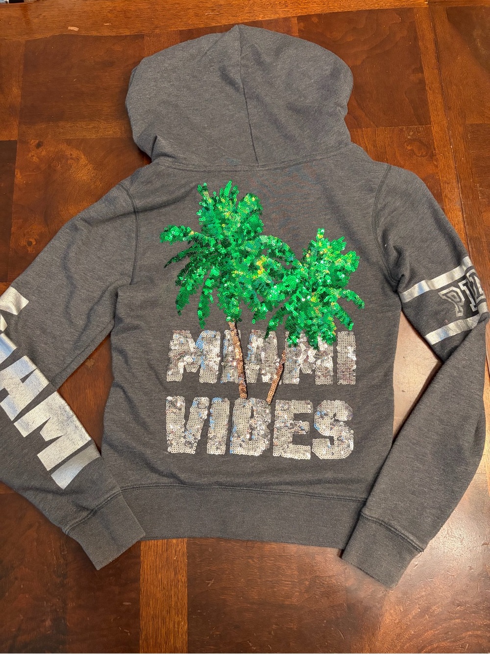 Victoria’s Secret PINK Miami Vibes Sequin Full Zip Hoodie XS Grey Y2K